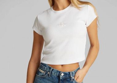 Calvin Klein Jeans γυναικείο T-shirt cropped με λογότυπο - LV047AB802 Λευκό - CALVIN KLEIN JEANS - 
