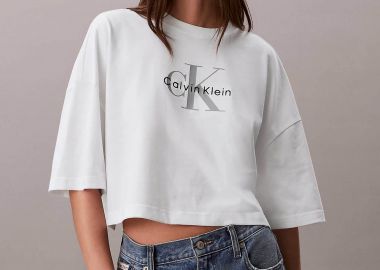 Calvin Klein Jeans γυναικείο T-shirt μονόχρωμο με λογότυπο Boxy Cropped Fit - LV047F828G Λευκό - CALVIN KLEIN JEANS - 