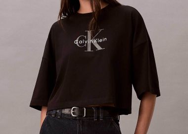 Calvin Klein Jeans γυναικείο T-shirt μονόχρωμο με λογότυπο Boxy Cropped Fit - LV047F828G Μαύρο - CALVIN KLEIN JEANS - 