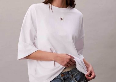 Calvin Klein Jeans γυναικείο T-shirt μονόχρωμο με λογότυπο Oversized Fit - LV047D204G Λευκό - CALVIN KLEIN JEANS - 