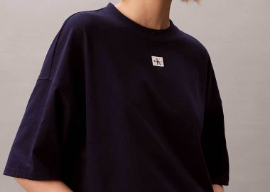 Calvin Klein Jeans γυναικείο T-shirt μονόχρωμο με λογότυπο Oversized Fit - LV047D204G Μπλε Σκούρο - CALVIN KLEIN JEANS - 