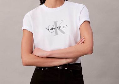 Calvin Klein Jeans γυναικείο T-shirt μονόχρωμο με λογότυπο Regular Fit - LV047B865G Λευκό - CALVIN KLEIN JEANS - 