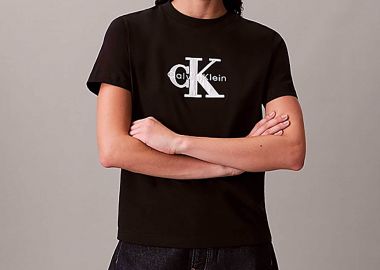 Calvin Klein Jeans γυναικείο T-shirt μονόχρωμο με λογότυπο Regular Fit - LV047E819G Μαύρο - CALVIN KLEIN JEANS - 