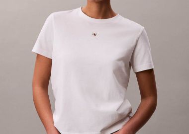 Calvin Klein Jeans γυναικείο T-shirt μονόχρωμο με λογότυπο Regular Fit - LV047F227G Λευκό - CALVIN KLEIN JEANS - 