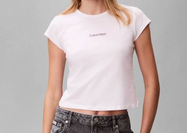 Calvin Klein Jeans γυναικείο T-shirt μονόχρωμο με λογότυπο Slim Fit - LV047F842G Λευκό - CALVIN KLEIN JEANS - 