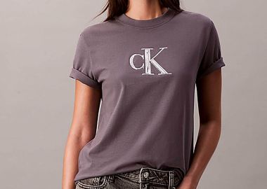 Calvin Klein Jeans γυναικείο T-shirt μονόχρωμο με λογότυπο στο στήθος - LV044E215G Ανθρακί - CALVIN KLEIN JEANS - 
