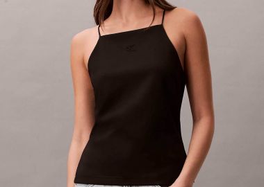 Calvin Klein Jeans γυναικείο τοπ αμάνικο με λεπτή τιράντα και λογότυπο - LV044F206G Μαύρο - CALVIN KLEIN JEANS - 