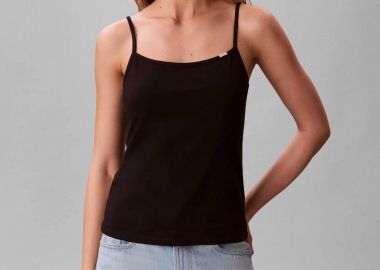 Calvin Klein Jeans γυναικείο τοπ αμάνικο με λεπτή τιράντα και λογότυπο Slim Fit - LV047F259G Μαύρο - CALVIN KLEIN JEANS - 