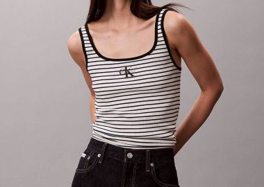 Calvin Klein Jeans γυναικείο τοπ αμάνικο με ριγέ σχέδιο ribbed - LV047F832G Ασπρόμαυρο - CALVIN KLEIN JEANS - 