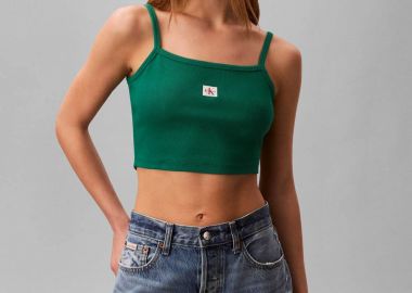 Calvin Klein Jeans γυναικείο τοπ αμάνικο ribbed - LV047F221G Πράσινο - CALVIN KLEIN JEANS - 