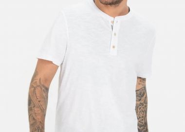 Camel Active ανδρική κοντομάνικη μπλούζα henley με κεντημένο monogram Regular Fit - C261NOS-409474-9T84 Λευκό - CAMEL ACTIVE - 