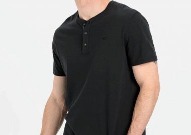 Camel Active ανδρική κοντομάνικη μπλούζα henley με κεντημένο monogram Regular Fit - C261NOS-409474-9T84 Μαύρο - CAMEL ACTIVE - 