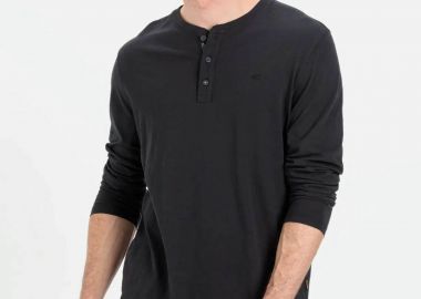 Camel Active ανδρική μακρυμάνικη μπλούζα henley με κεντημένο monogram Regular Fit - C261NOS-409371-9T85N Μαύρο - CAMEL ACTIVE - 