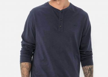 Camel Active ανδρική μακρυμάνικη μπλούζα henley με κεντημένο monogram Regular Fit - C261NOS-409371-9T85N Μπλε Σκούρο - CAMEL ACTIVE - 