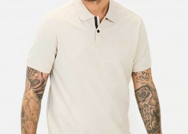 Camel Active ανδρική μπλούζα πόλο πικέ με κεντημένο monogram Regular Fit - C261-409920-5P01N Μπεζ - CAMEL ACTIVE - 