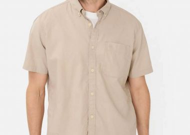 Camel Active ανδρικό κοντομάνικο πουκάμισο button down με τσέπη και κεντημένο monogram Regular Fit - C261-409256-7S56 Μπεζ - CAMEL ACTIVE - 