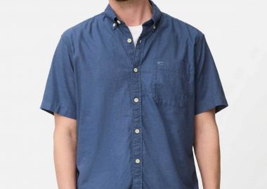 Camel Active ανδρικό κοντομάνικο πουκάμισο button down με τσέπη και κεντημένο monogram Regular Fit - C261-409256-7S56 Μπλε - CAMEL ACTIVE - 