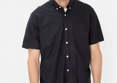 Camel Active ανδρικό κοντομάνικο πουκάμισο button down με τσέπη και κεντημένο monogram Regular Fit - C261-409256-7S56 Μπλε Σκούρο - CAMEL ACTIVE - 
