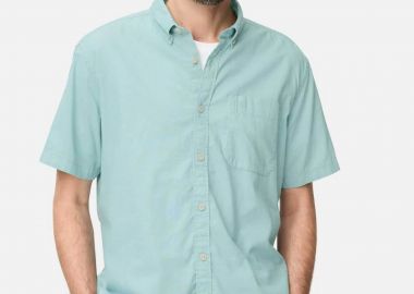 Camel Active ανδρικό κοντομάνικο πουκάμισο button down με τσέπη και κεντημένο monogram Regular Fit - C261-409256-7S56 Πράσινο Aqua - CAMEL ACTIVE - 
