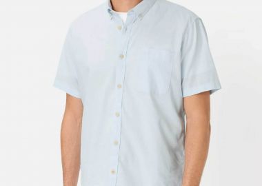 Camel Active ανδρικό κοντομάνικο πουκάμισο button down με τσέπη και κεντημένο monogram Regular Fit - C261-409256-7S56 Σιελ - CAMEL ACTIVE - 