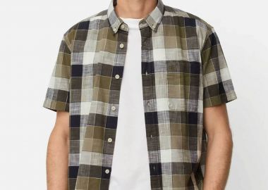 Camel Active ανδρικό κοντομάνικο πουκάμισο button down με τσέπη και κεντημένο monogram Regular Fit - C261-409261-7S61 Λαδί - CAMEL ACTIVE - 