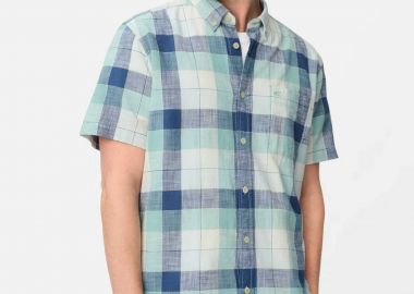 Camel Active ανδρικό κοντομάνικο πουκάμισο button down με τσέπη και κεντημένο monogram Regular Fit - C261-409261-7S61 Σιελ - CAMEL ACTIVE - 