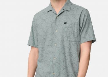 Camel Active ανδρικό κοντομάνικο πουκάμισο με leaf print και τσέπη με monogram Regular Fit - C261-409265-7S65 Γκρι Γαλάζιο - CAMEL ACTIVE - 