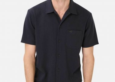 Camel Active ανδρικό κοντομάνικο πουκάμισο textured με τσέπη και κεντημένο monogram Regular Fit - C261-409251-7S51 Μπλε Σκούρο - CAMEL ACTIVE - 