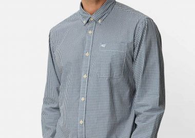 Camel Active ανδρικό πουκάμισο button down με καρό σχέδιο και τσέπη με κεντημένο monogram Regular Fit - C261NOS-409103-9S03 Μπλε Σκούρο - CAMEL ACTIVE - 