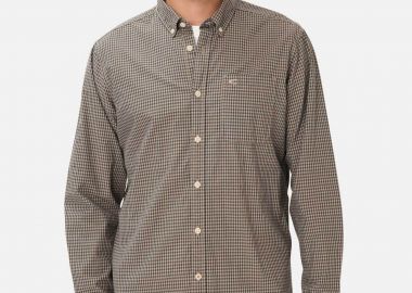 Camel Active ανδρικό πουκάμισο button down με καρό σχέδιο και τσέπη με monogram Regular Fit - C261-409103-7S03 Λαδί - CAMEL ACTIVE - 