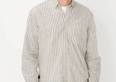 Camel Active ανδρικό πουκάμισο button down με ριγέ σχέδιο και τσέπη με κεντημένο monogram Regular Fit - C261-409122-7S22 Λαδί - CAMEL ACTIVE - 