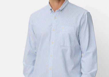 Camel Active ανδρικό πουκάμισο button down με ριγέ σχέδιο και τσέπη με κεντημένο monogram Regular Fit - C261NOS-409106-9S06 Μπλε Ανοιχτό - CAMEL ACTIVE - 