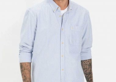 Camel Active ανδρικό πουκάμισο oxford button down με ριγέ σχέδιο και τσέπη με κεντημένο monogram Regular Fit - C261NOS-409102-9S02N Μπλε Ανοιχτό - CAMEL ACTIVE - 