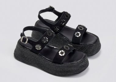CARAD Δερμάτινα σανδάλια Flatform - 240 - Μαύρο - CARAD - 