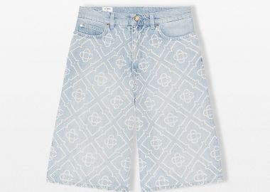 CASABLANCA Ανδρικό Μπλε Monogram Beaded Denim Shorts - CASABLANCA - 