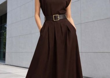 casual maxi φόρεμα ζώνη Doppio καφέ - PerfectDress.gr - 