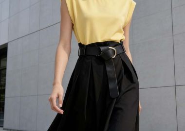 casual maxi φόρεμα ζώνη Doppio κίτρινο - PerfectDress.gr - 