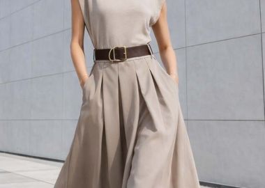 casual maxi φόρεμα ζώνη Doppio μπεζ - PerfectDress.gr - 