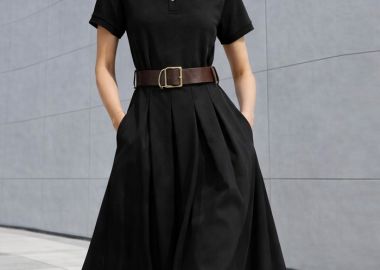 casual maxi κοντομάνικο φόρεμα Doppio 2 μαύρο - PerfectDress.gr - 