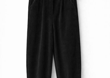 casual παντελόνι κοτλέ με ζώνη Barrel μαύρο - PerfectDress.gr - 