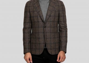 CC-CORNELIANI Ανδρικό Καφέ Windowpane Two-Button Sport Coat - CC-CORNELIANI - 