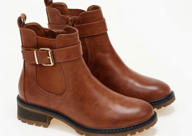 Χαμηλά ankle boots με λάστιχο και φερμουάρ - Κάμελ - Issue - 