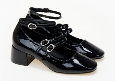 Χαμηλά γοβάκια λουστρίνι με μπαρέτες - Μαύρο - Issue - 