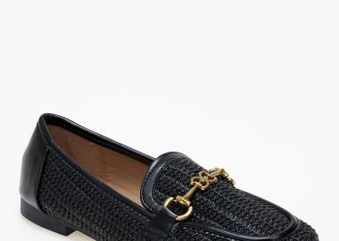 Χαμηλά loafers με σχέδιο ψάθας και αγκράφα - Μαύρο - Issue - 