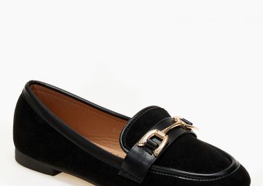 Χαμηλά μοκασίνια με suede υφή - Μαύρο - Issue - 