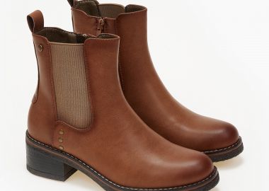 Χαμηλά μποτάκια με χοντρό τακούνι - Κάμελ - Issue - 