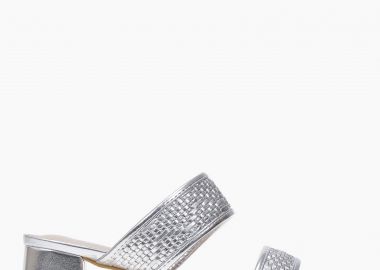 Χαμηλά mules με χοντρό τακούνι και σχέδιο ψάθας - Ασημί - Issue - 