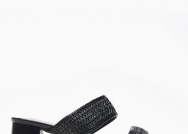 Χαμηλά mules με χοντρό τακούνι και σχέδιο ψάθας - Μαύρο - Issue - 