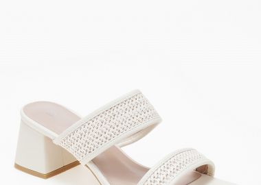 Χαμηλά mules με χοντρό τακούνι και σχέδιο ψάθας - Μπεζ - Issue - 