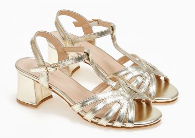Χαμηλά πέδιλα με χοντρό τακούνι - Χρυσό - Issue - 